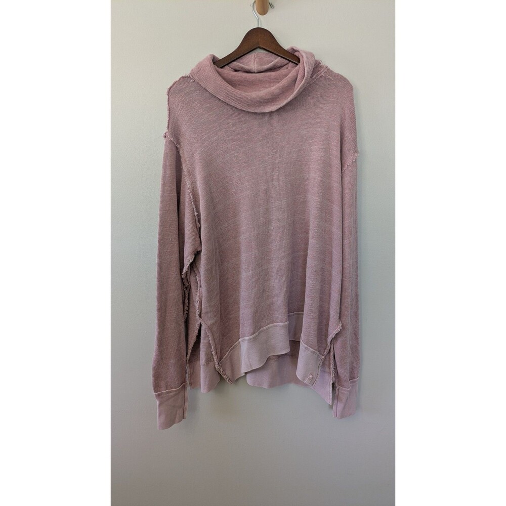 Free People Oversized Sweatshirt L Boho We the Free Pink Timmy Cowl Neck Knit